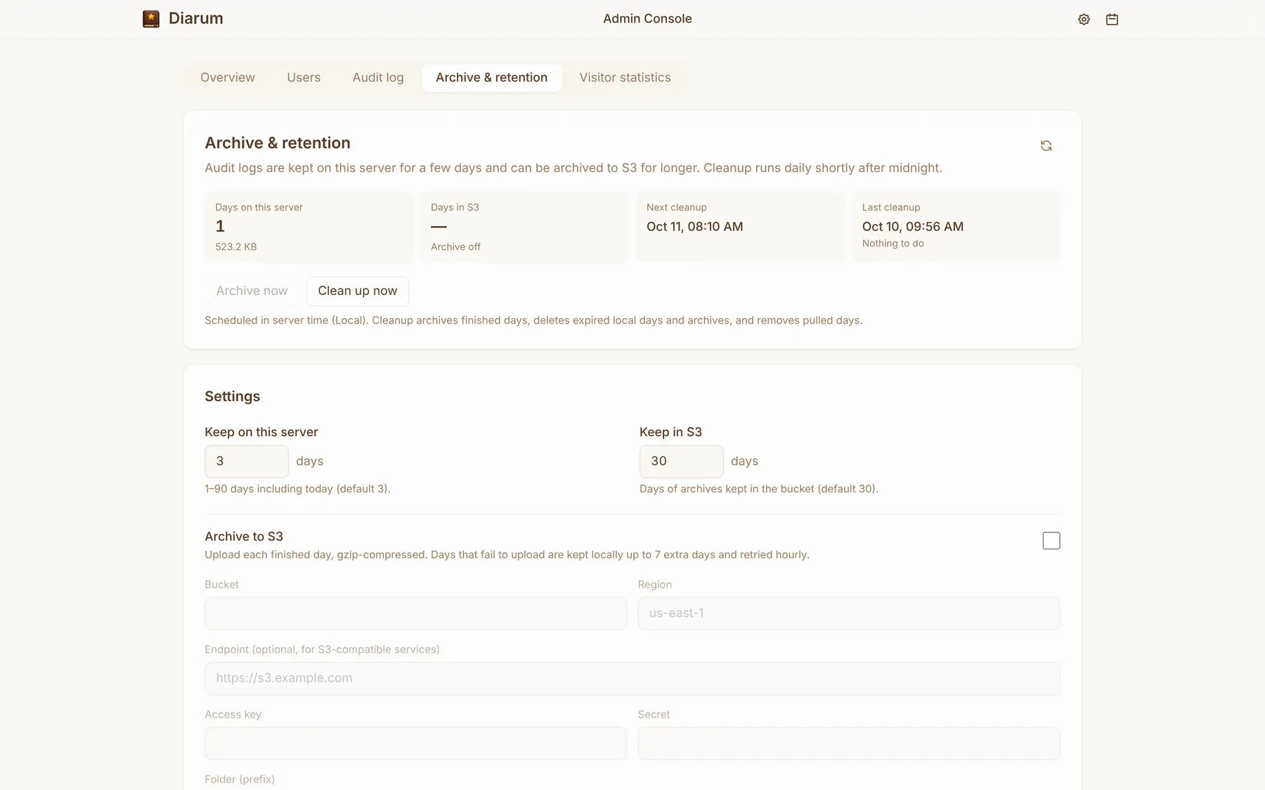 Audit & visitor statistics — admin-archive