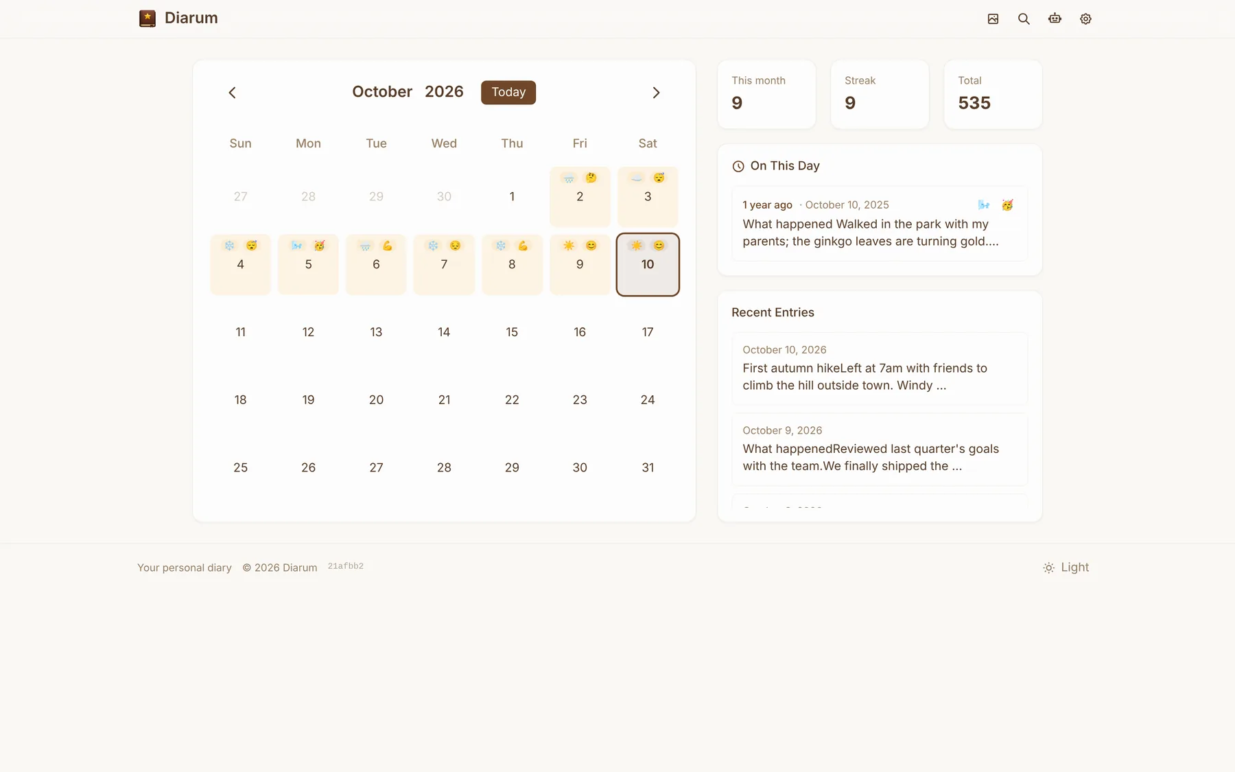 Diary — overview